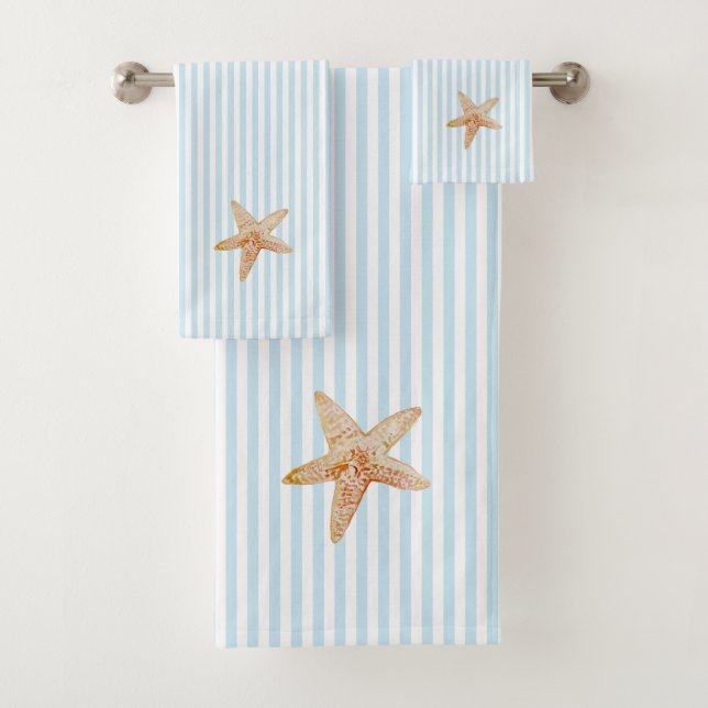 Starfish Painting Blue Stripe Bath Towel Set (Insitu)