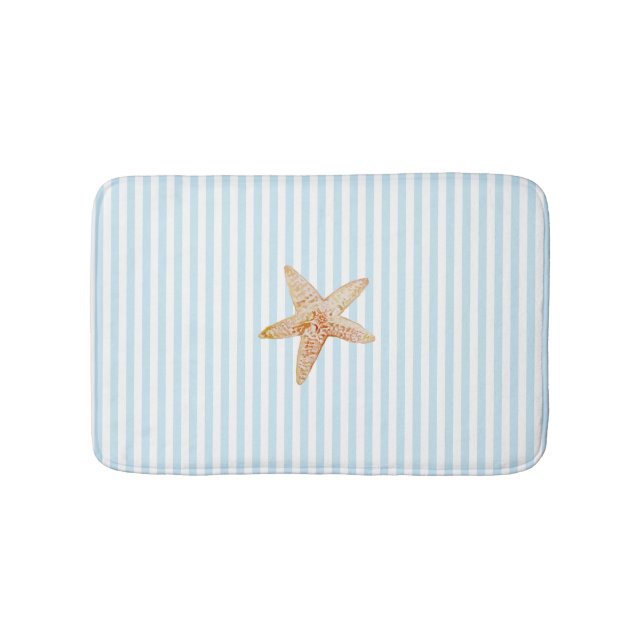 Starfish Painting Blue Stripe Ocean Beach Party Bath Mat (Front)