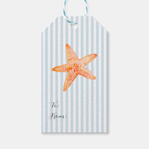 Starfish Painting Nautical Blue Stripe Coastal Gift Tags