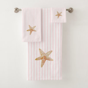 Starfish Painting Pink Stripe Bath Towel Set