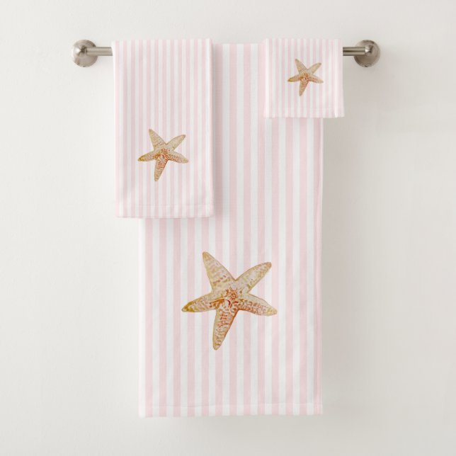 Starfish Painting Pink Stripe Bath Towel Set (Insitu)
