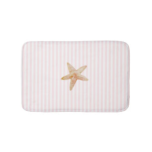 Starfish Painting Pink Stripe Ocean Beach Party Bath Mat