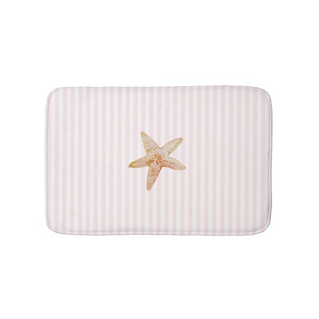 Starfish Painting Pink Stripe Ocean Beach Party Bath Mat (Front)