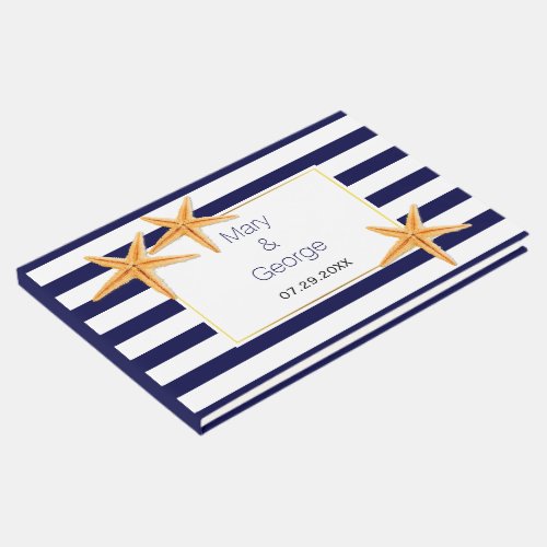 Starfish pair and stripes beach wedding guest book