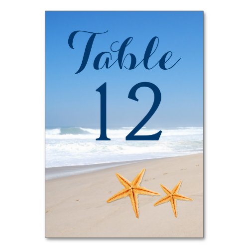 Starfish pair modern beach wedding table number