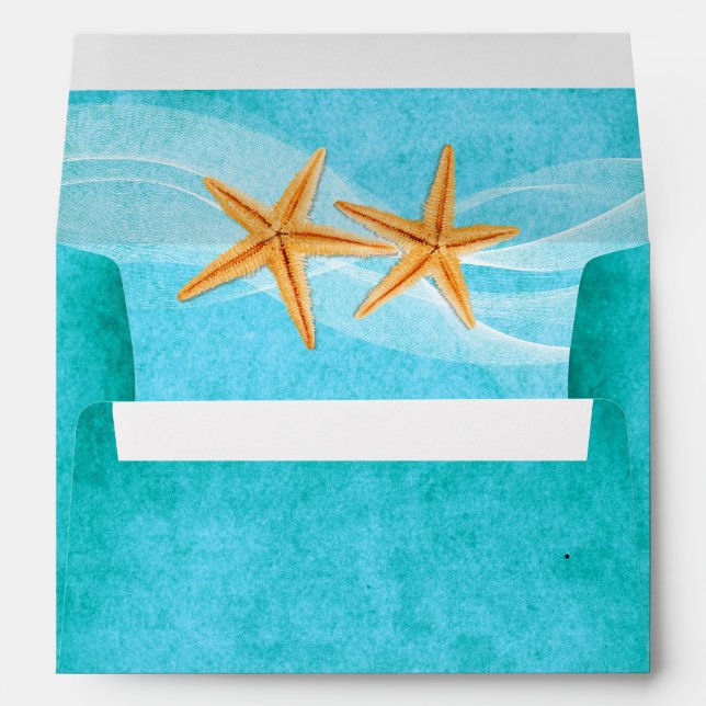 Starfish pair turquoise destination beach wedding envelope (Back (Bottom))