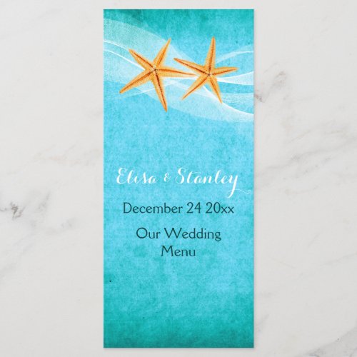 Starfish pair  veil beach wedding menu card