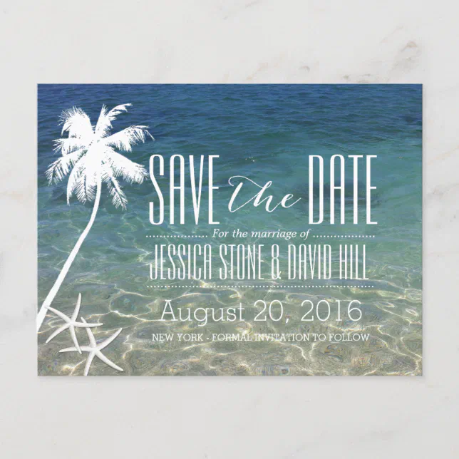 Starfish & Palm Tree Beach Wedding Save the Date Announcement Postcard