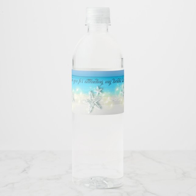 Starfish paradise blue waters tropical beach water bottle label (Front)