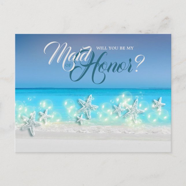 Starfish paradise blue waters tropical maid honor announcement postcard (Front)