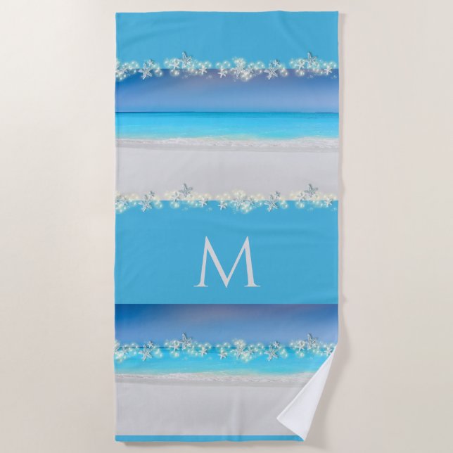 Starfish paradise blue waters tropical monogram beach towel (Front)