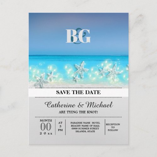 Starfish paradise blue waters tropical save date announcement postcard