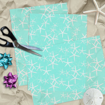 Starfish Pattern Aqua Blue Tissue Paper by holiday_store at Zazzle