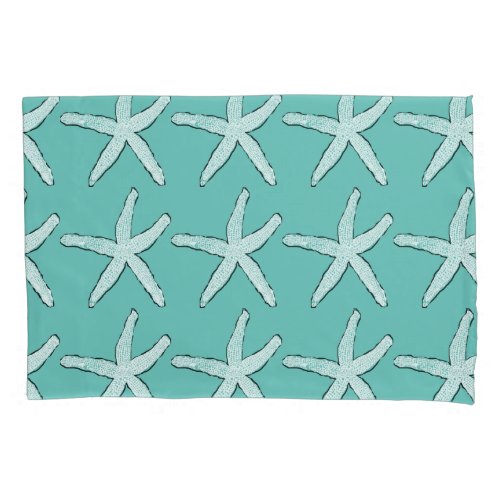 Starfish Pattern Beach Coastal Teal Blue Christmas Pillow Case