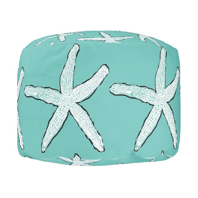 Starfish Pattern Beach Coastal Teal Blue Cute Gift Pouf (Right)