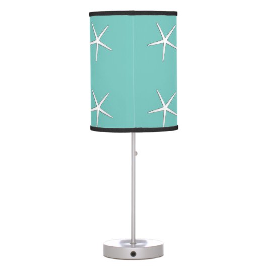 Starfish Pattern Beach Coastal Teal Blue Nautical  Table Lamp (Back)
