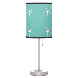 Starfish Pattern Beach Coastal Teal Blue Nautical Table Lamp