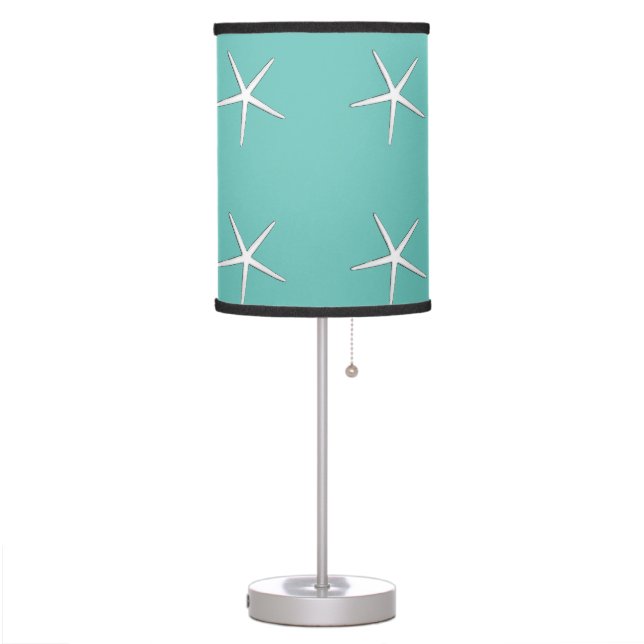 Starfish Pattern Beach Coastal Teal Blue Nautical  Table Lamp (Left)