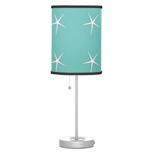 Starfish Pattern Beach Coastal Teal Blue Nautical  Table Lamp (Right)