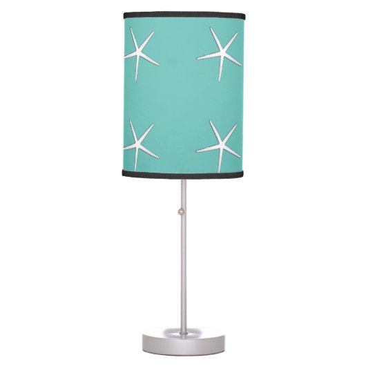Starfish Pattern Beach Coastal Teal Blue Nautical  Table Lamp (Front)