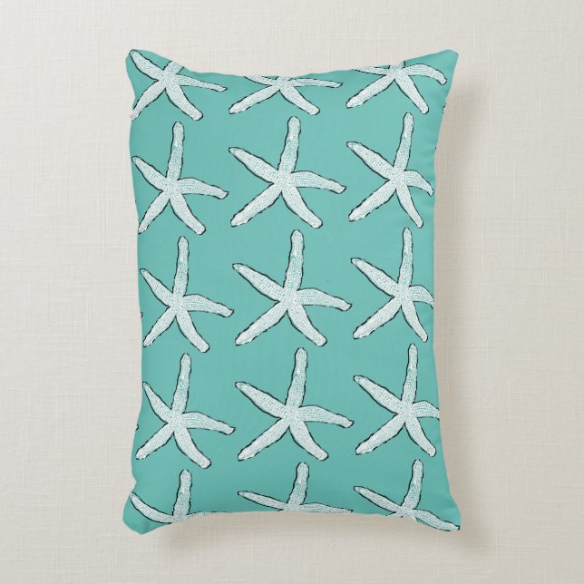 Starfish Pattern Beach Coastal Teal Blue Stylish Accent Pillow (Front(Vertical))