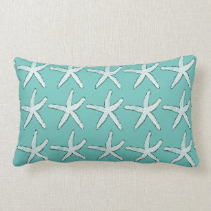 Starfish Pattern Beach Coastal Teal Blue Stylish Lumbar Pillow