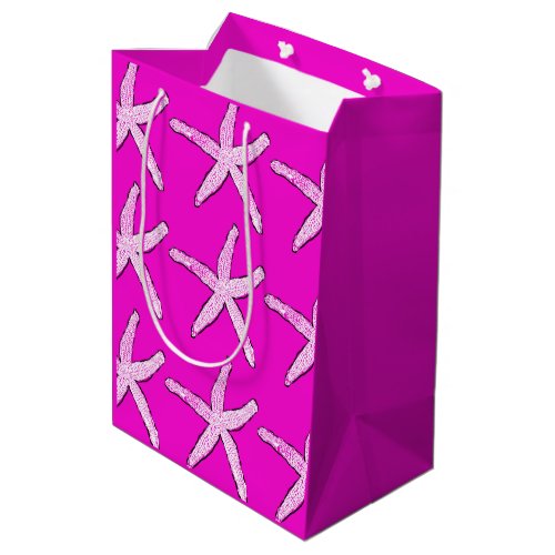 Starfish Pattern Beach Hot Pink White Christmas Medium Gift Bag