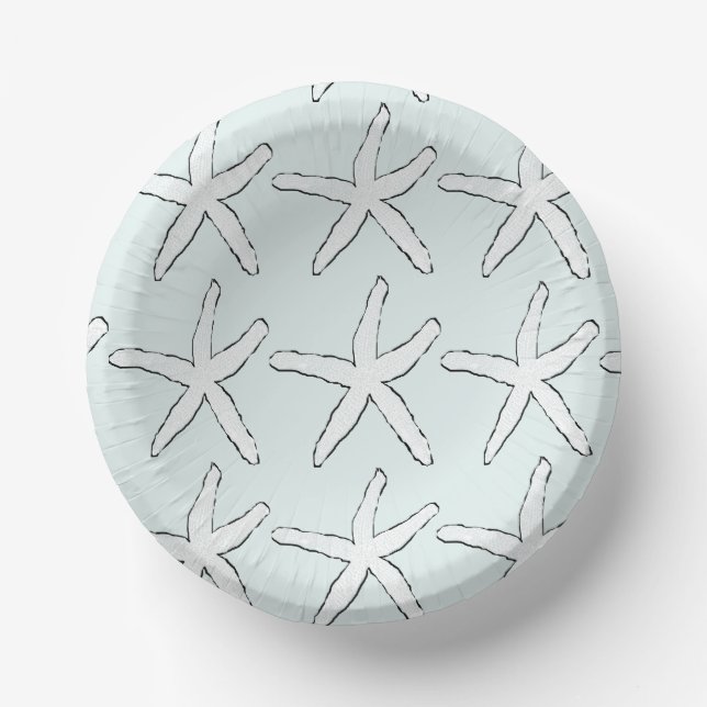Starfish Pattern Beach Light Teal White Occasions Paper Bowls (Front)