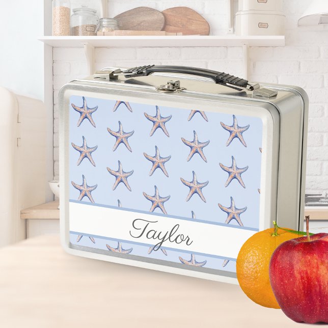 Starfish Pattern Beach Marine Custom Name Metal Lunch Box (Creator Uploaded)
