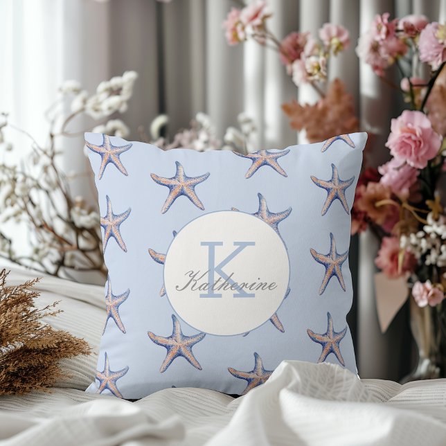 Starfish Pattern Beach Marine Custom Name  Throw Pillow (Creator Uploaded)
