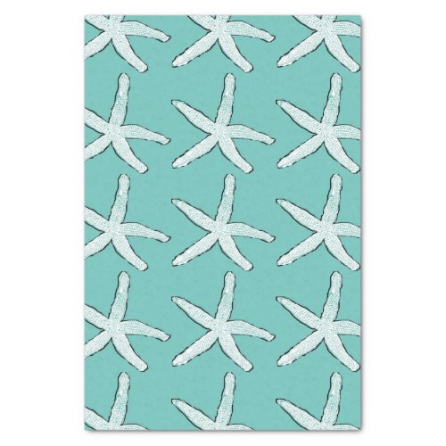 Starfish Pattern Beach Nautical Coastal Teal Blue Tissue Paper