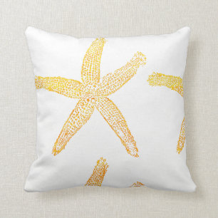 Starfish Pattern Beach Theme Golden Yellow White Throw Pillow