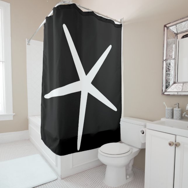 Starfish Pattern Black White Decor Classy Elegant Shower Curtain (In Situ)