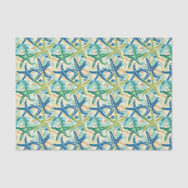 Starfish Pattern Blue and Green Decoupage Tissue Paper (Front)