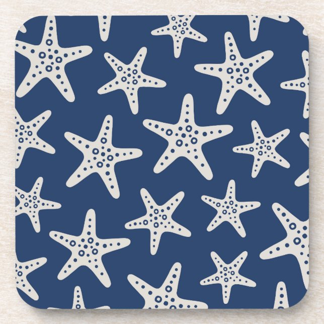 Starfish Pattern Blue Beverage Coaster (Front)