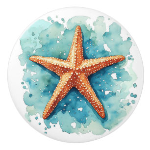 Starfish Pattern Blue Ceramic Knob