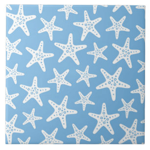 Starfish Pattern Blue Ceramic Tile