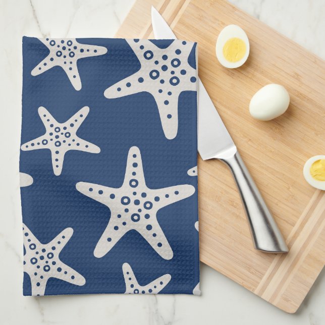 Starfish Pattern Blue Kitchen Towel (Quarter Fold)