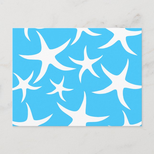 Starfish Pattern, Bright Turquoise Blue and White. Postcard (Front)