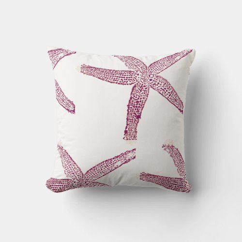 Starfish Pattern Cute Purple White Beach Nautical Throw Pillow