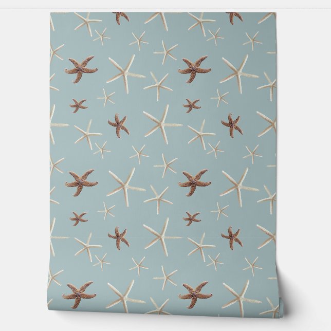 Starfish Pattern Dusty Slate Blue Wallpaper (Unrolling)
