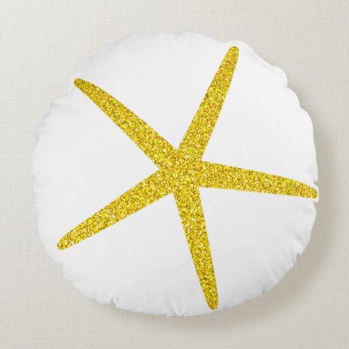Starfish Pattern Glittery Golden White Gift Favor Round Pillow