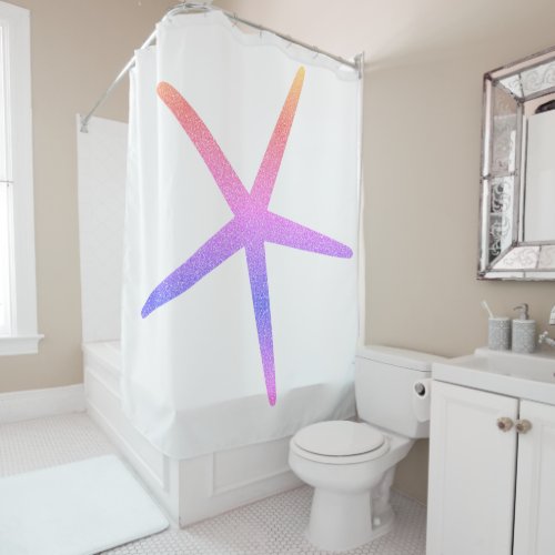 Starfish Pattern Glittery Pink Purple Ombre Cute Shower Curtain