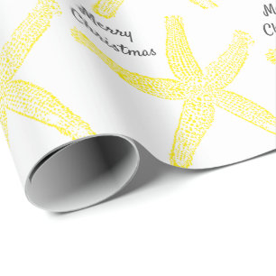 Starfish Pattern Gold Yellow Merry Christmas Beach Wrapping Paper