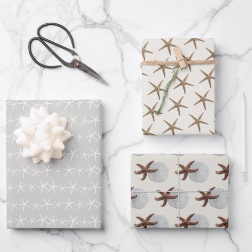 Starfish Pattern Gray Beige All Occasion Wrapping Paper Sheets