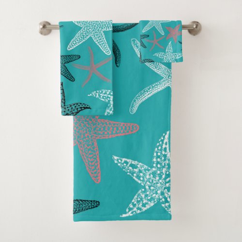 Starfish Pattern Green Bath Towel Set