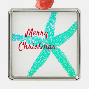 Starfish Pattern Green Blue Red Merry Christmas Metal Ornament