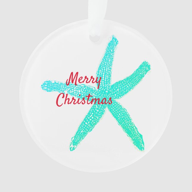 Starfish Pattern Green Blue Red Merry Christmas Ornament (Front)