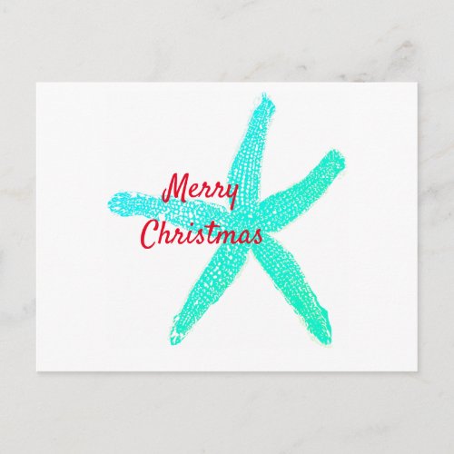 Starfish Pattern Green Blue Red Merry Christmas Postcard