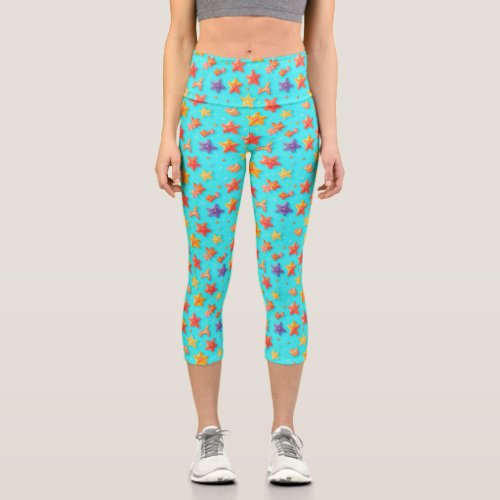 Starfish Pattern High Waisted Yoga Capris